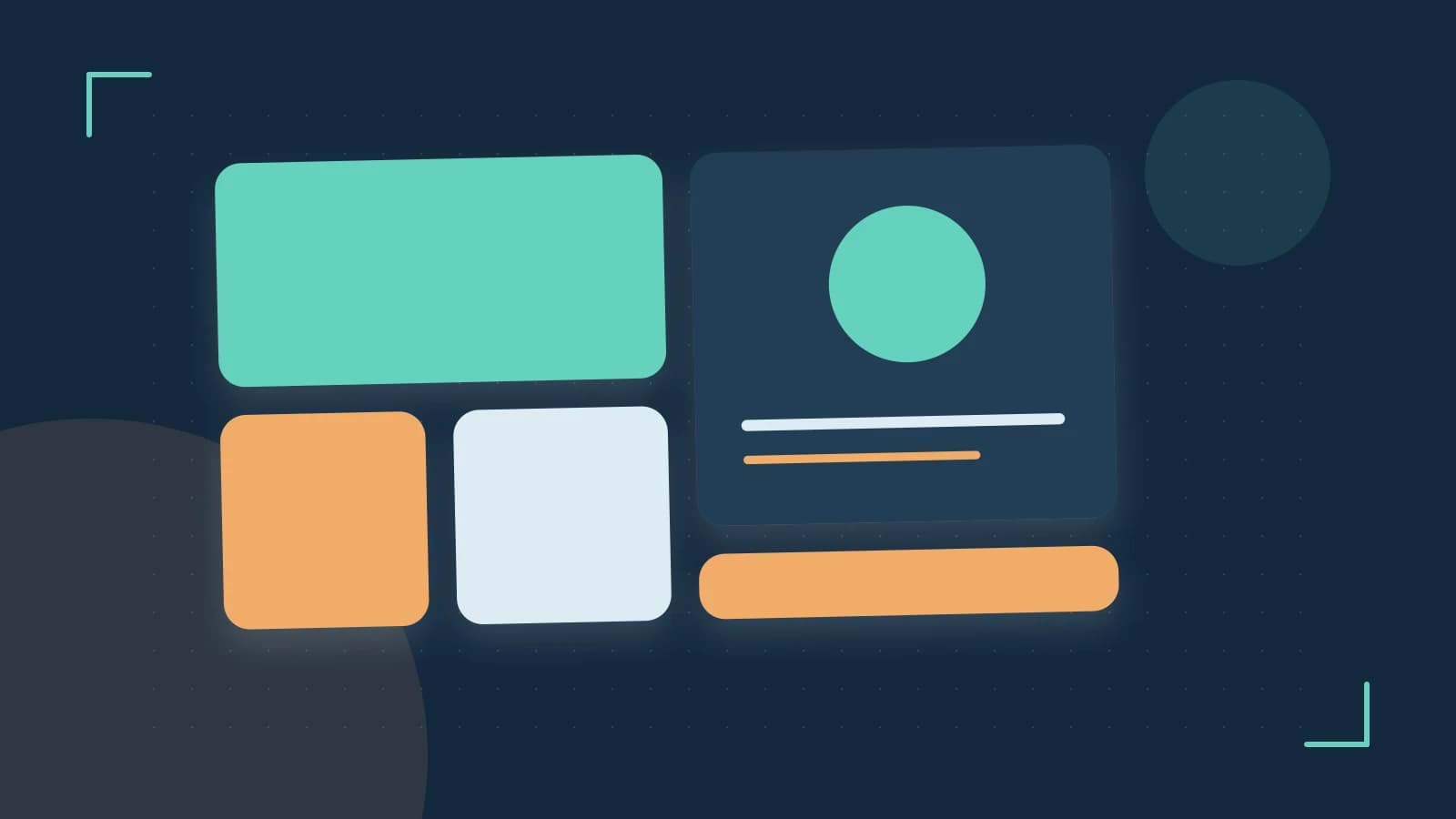 Editorial illustration of responsive browser layouts, overlapping design components and a color system