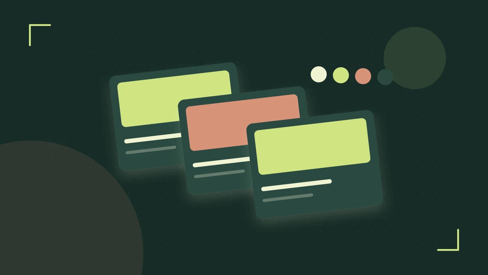 Editorial illustration of responsive browser layouts, overlapping design components and a color system