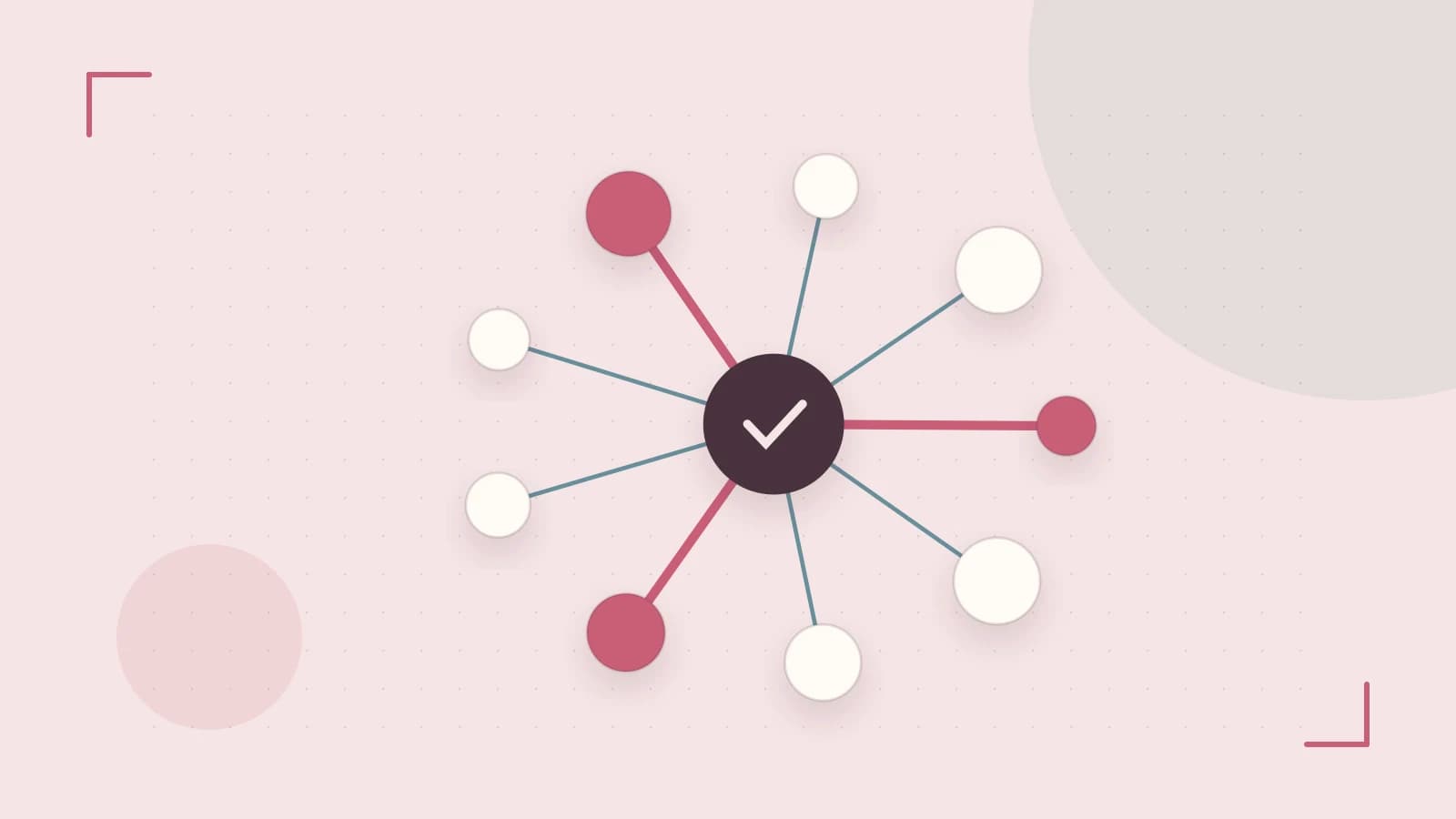 Editorial illustration of an algorithmic node graph with branching paths and a highlighted result