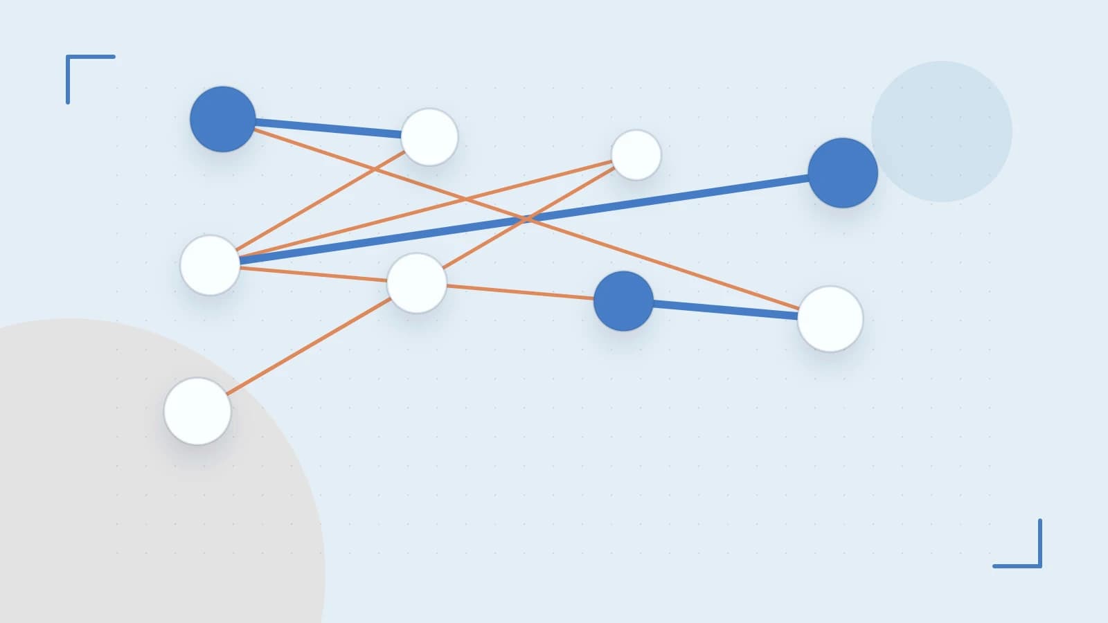 Editorial illustration of an algorithmic node graph with branching paths and a highlighted result