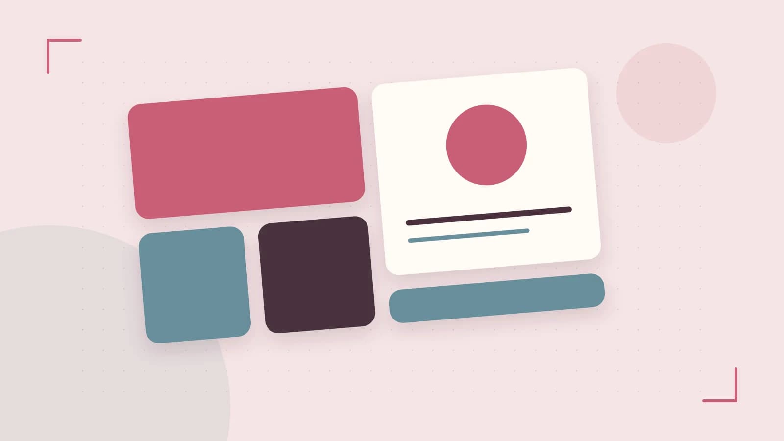 Editorial illustration of responsive browser layouts, overlapping design components and a color system