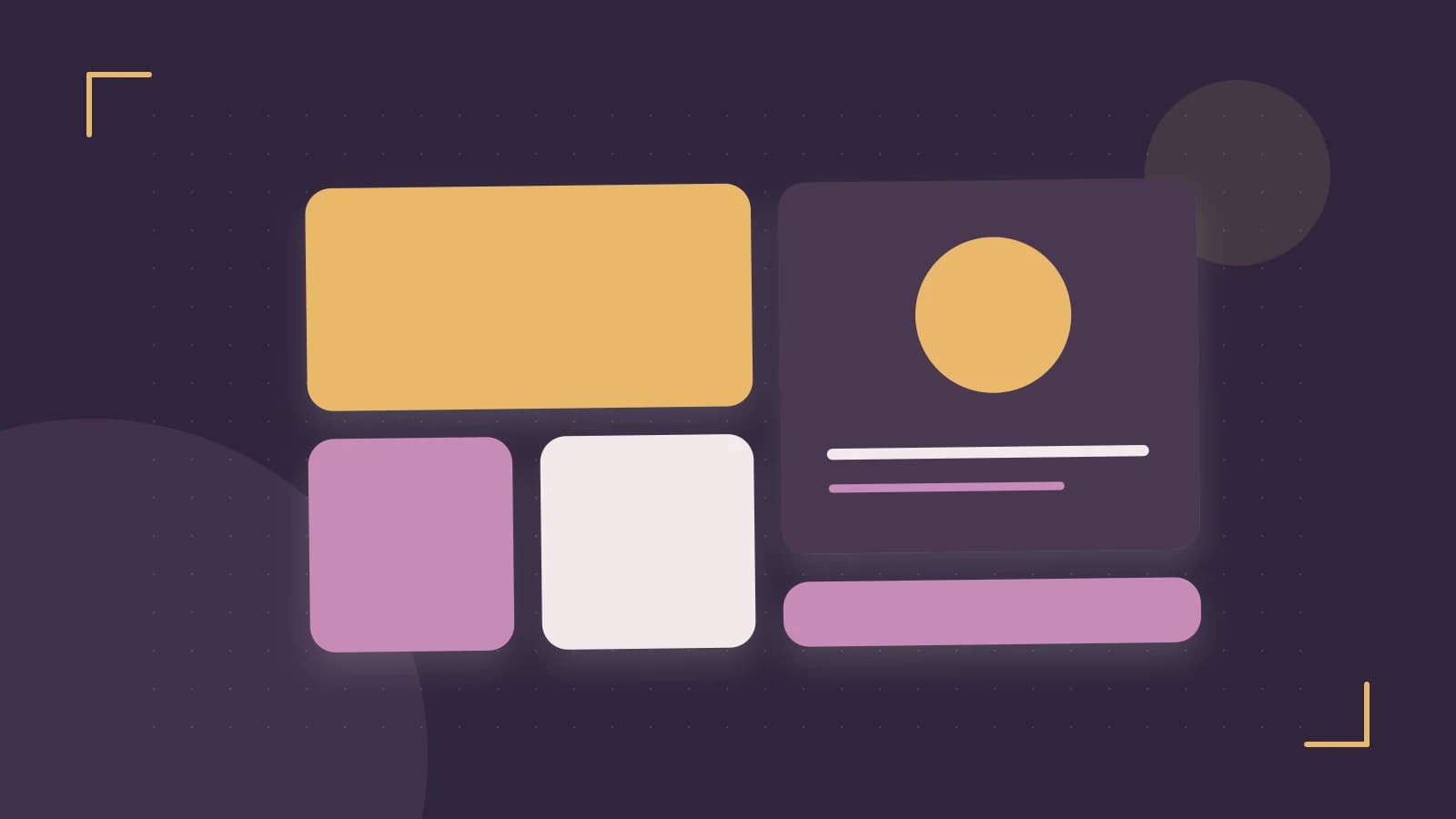 Editorial illustration of responsive browser layouts, overlapping design components and a color system