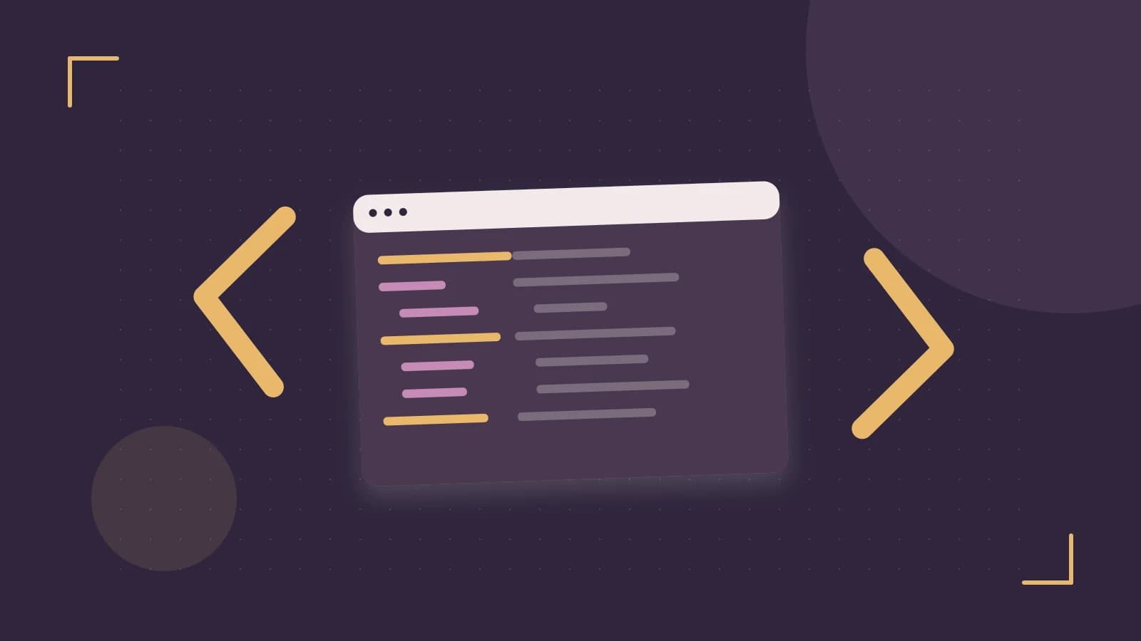 Editorial illustration of an abstract code editor, syntax blocks and oversized programming brackets