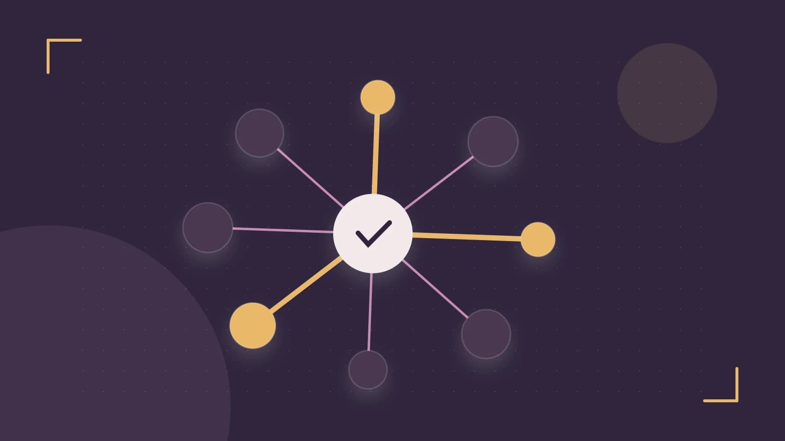 Editorial illustration of an algorithmic node graph with branching paths and a highlighted result