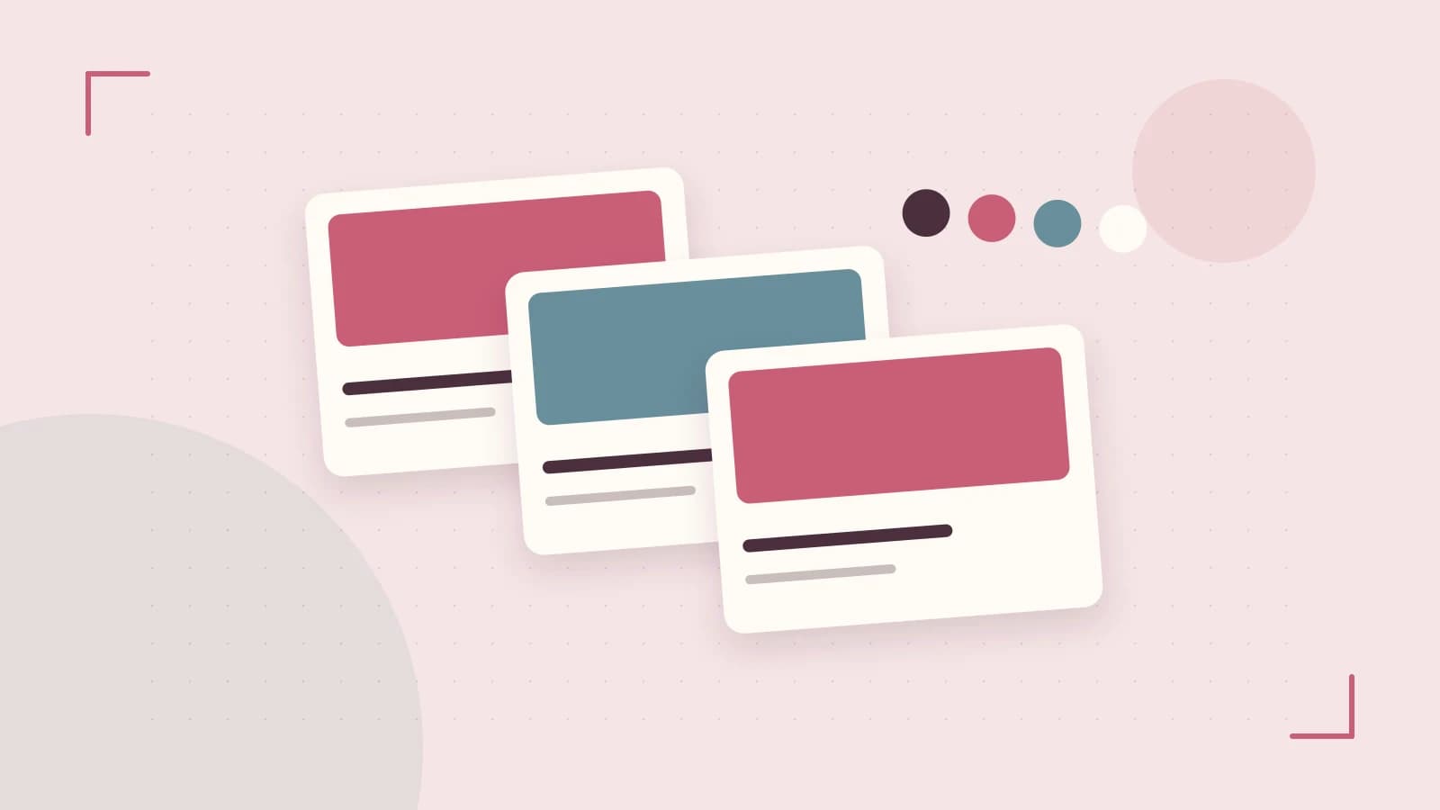 Editorial illustration of responsive browser layouts, overlapping design components and a color system