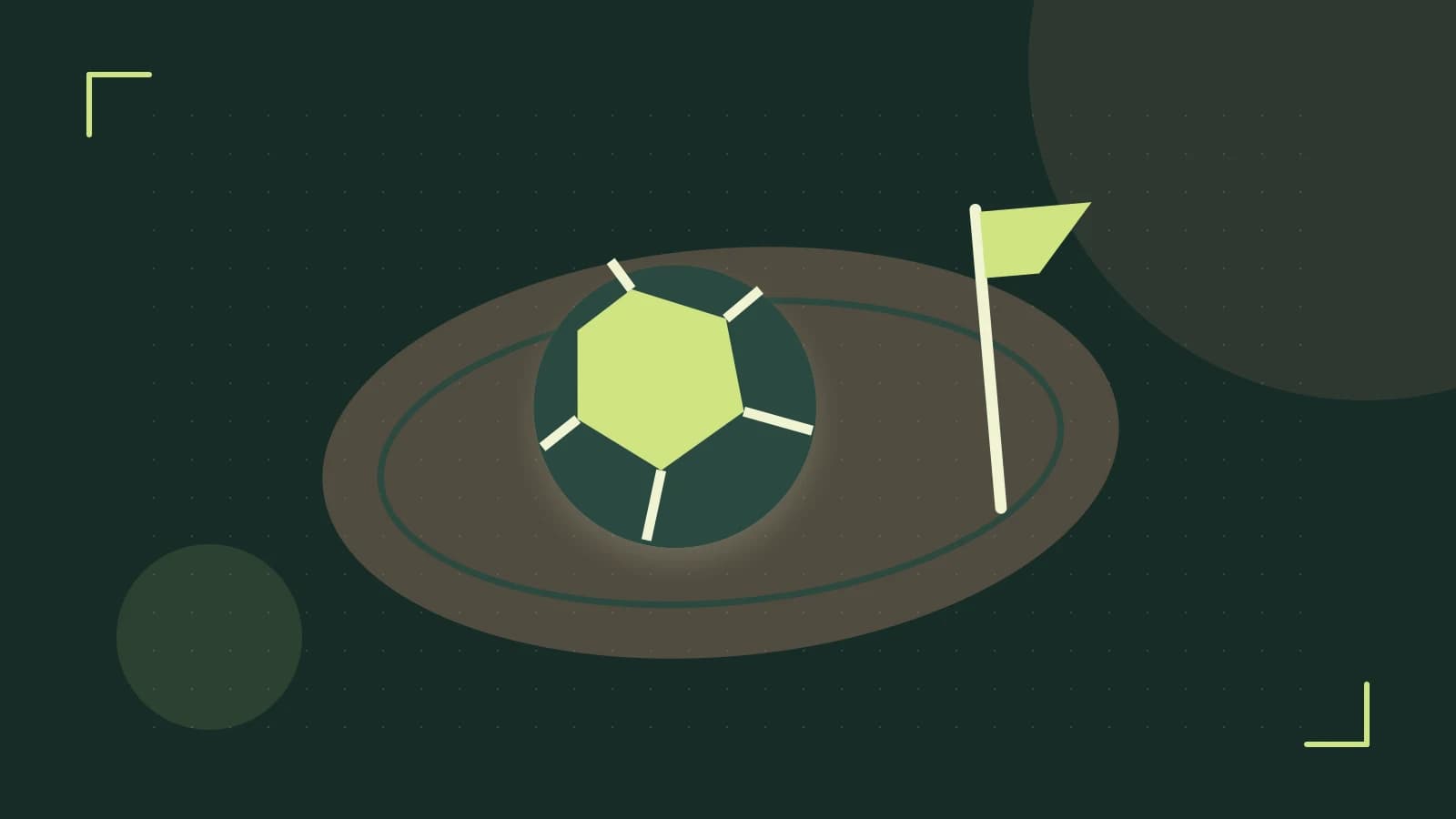 Editorial illustration of a stylized sports ball, stadium geometry and dynamic arcs