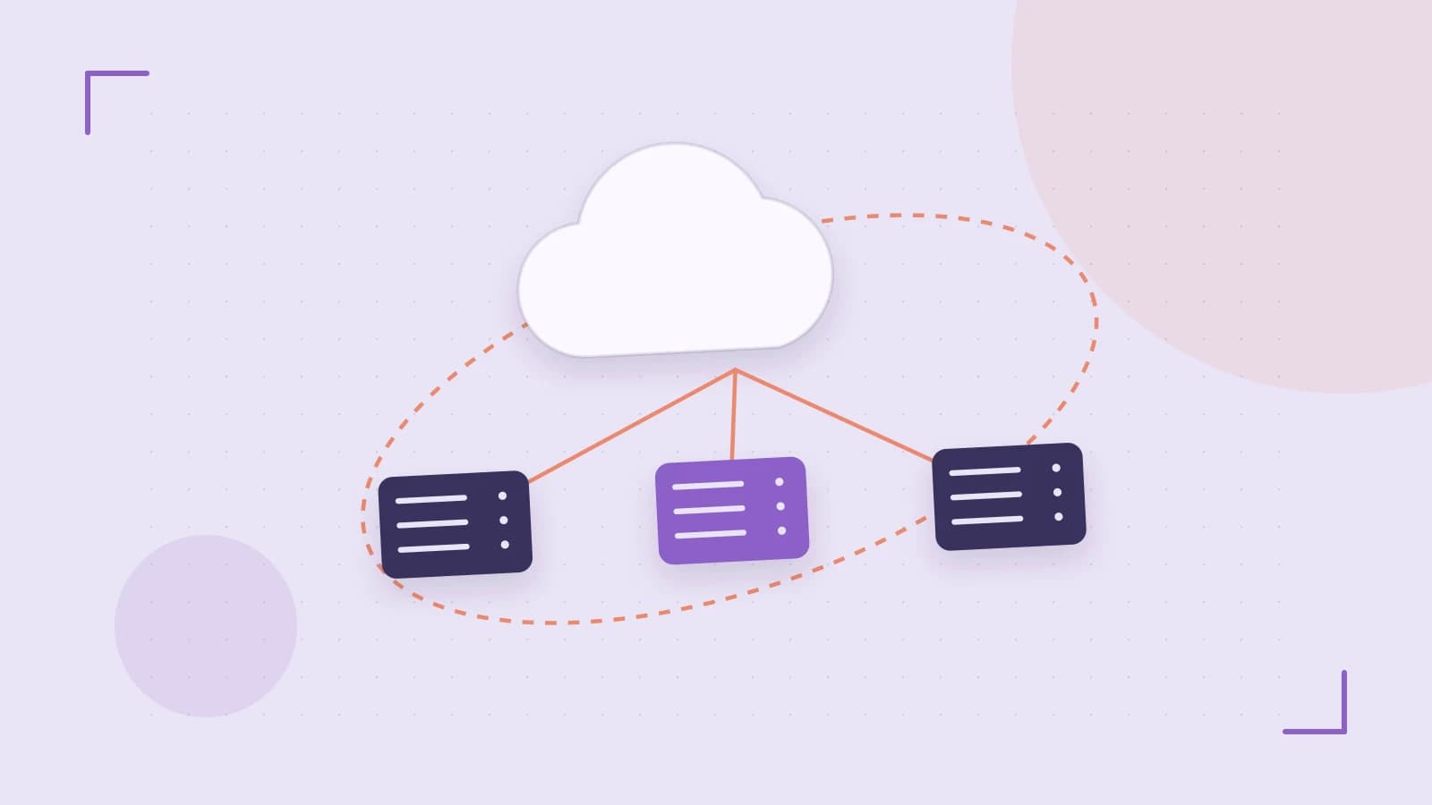 Editorial illustration of cloud infrastructure, connected server racks and an orbital service map