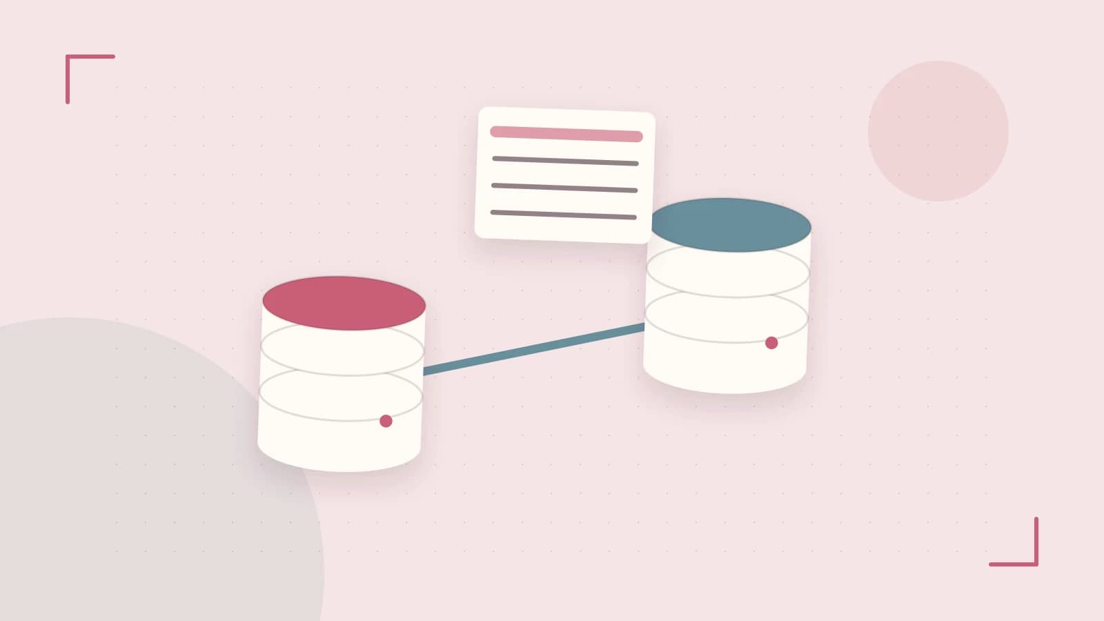 Editorial illustration of structured records, database cylinders and relationships between tables