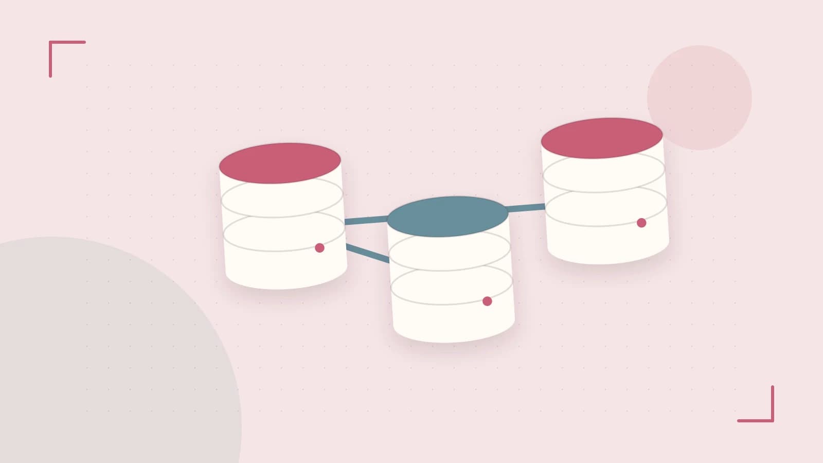Editorial illustration of structured records, database cylinders and relationships between tables