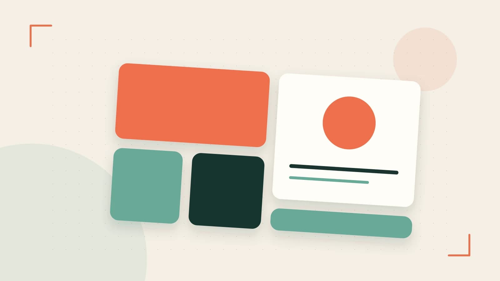 Editorial illustration of responsive browser layouts, overlapping design components and a color system
