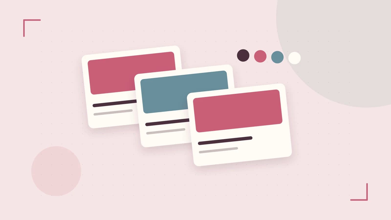 Editorial illustration of responsive browser layouts, overlapping design components and a color system