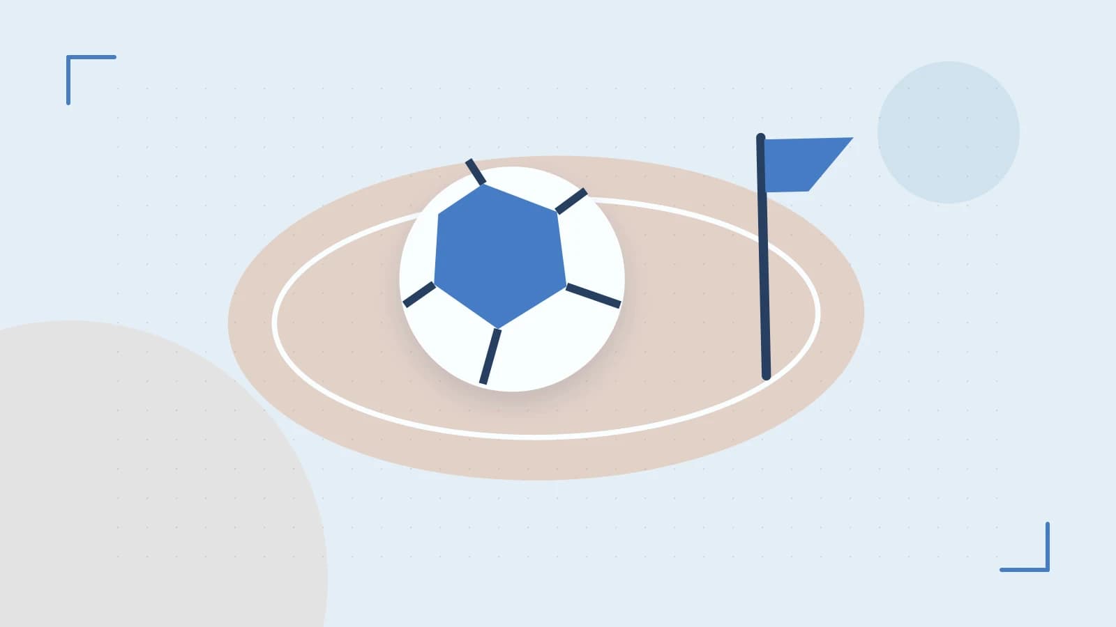 Editorial illustration of a stylized sports ball, stadium geometry and dynamic arcs