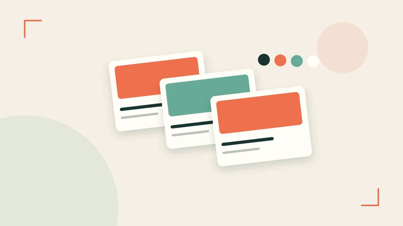 Editorial illustration of responsive browser layouts, overlapping design components and a color system