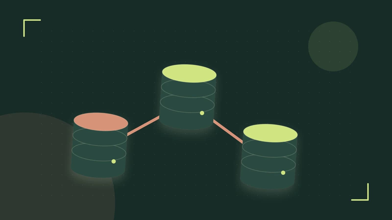 Editorial illustration of structured records, database cylinders and relationships between tables