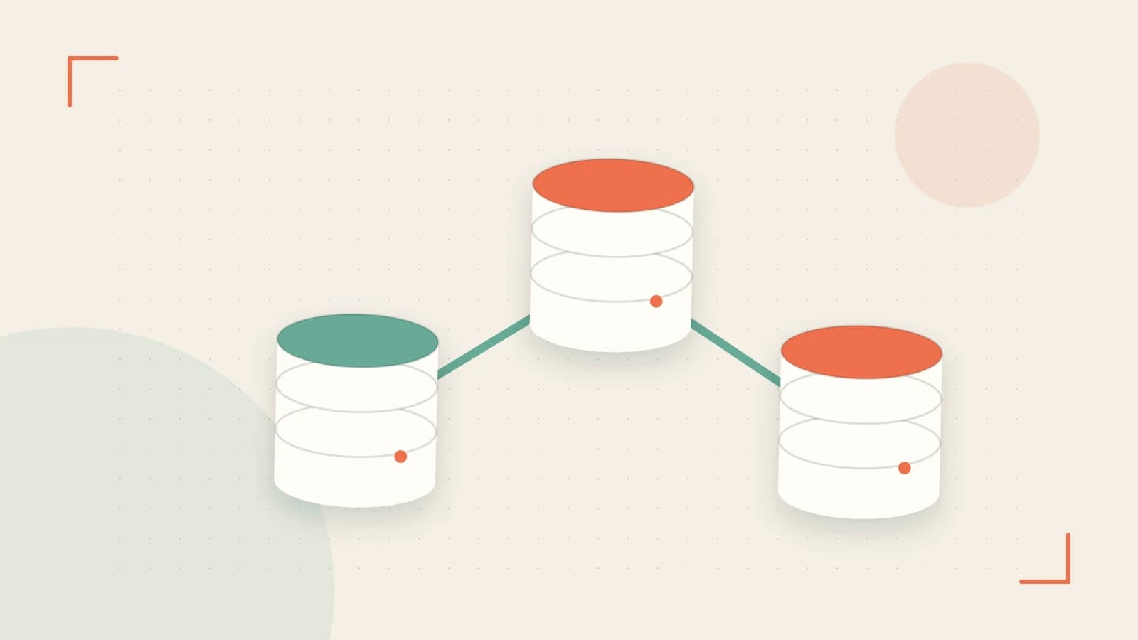 Editorial illustration of structured records, database cylinders and relationships between tables