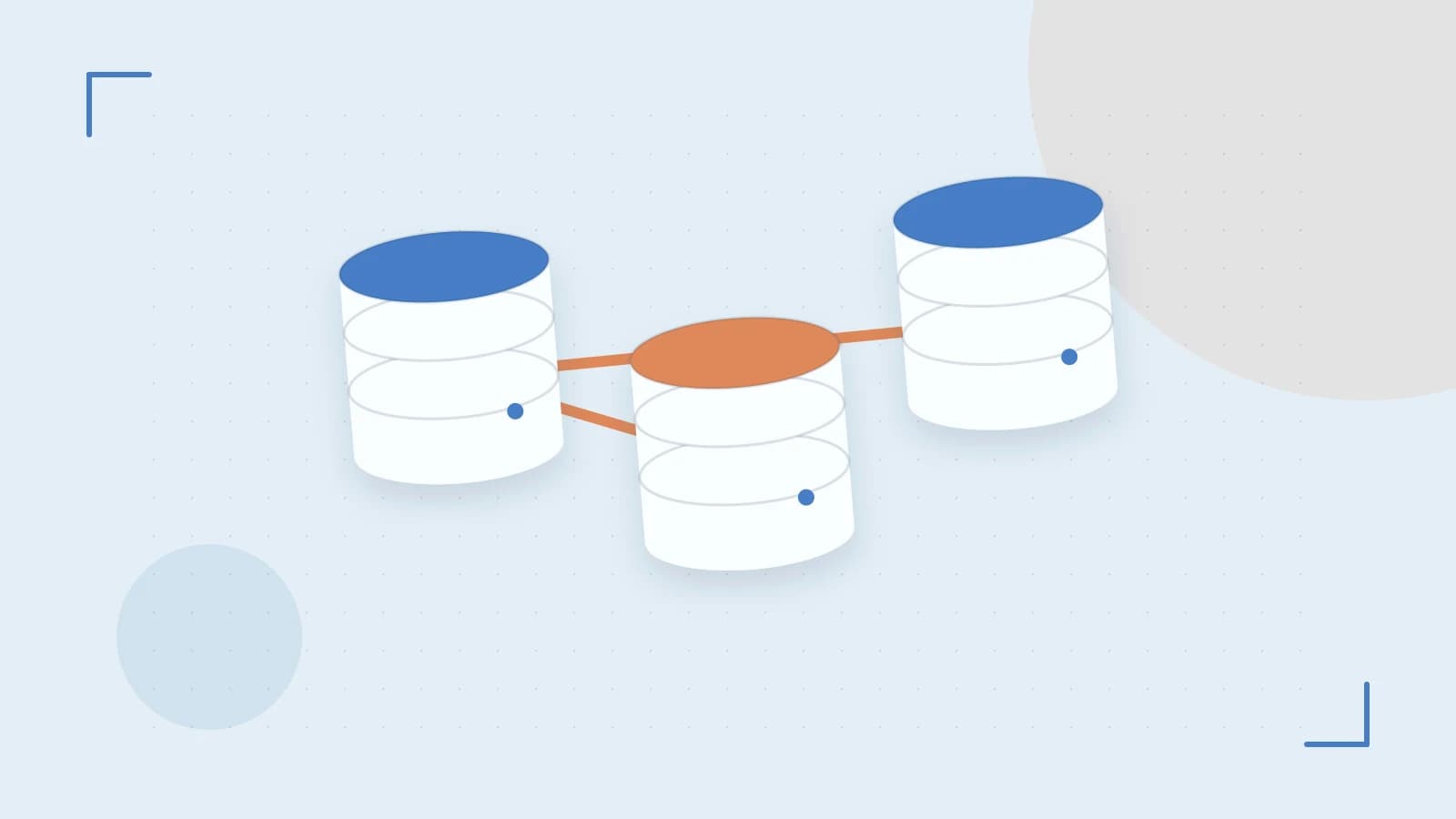 Editorial illustration of structured records, database cylinders and relationships between tables
