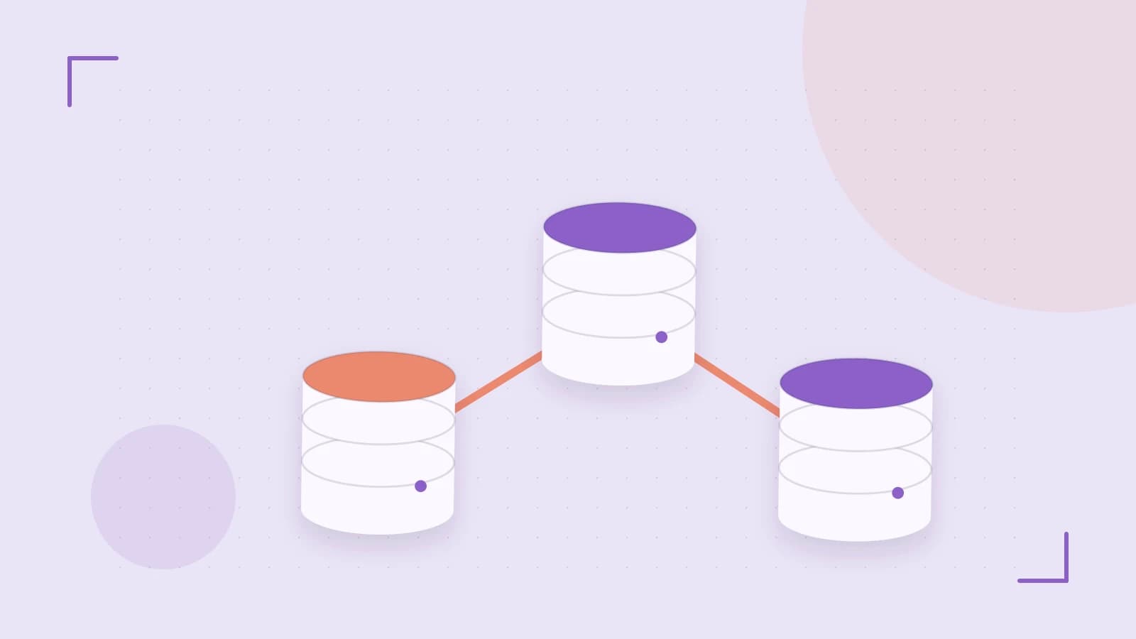 Editorial illustration of structured records, database cylinders and relationships between tables