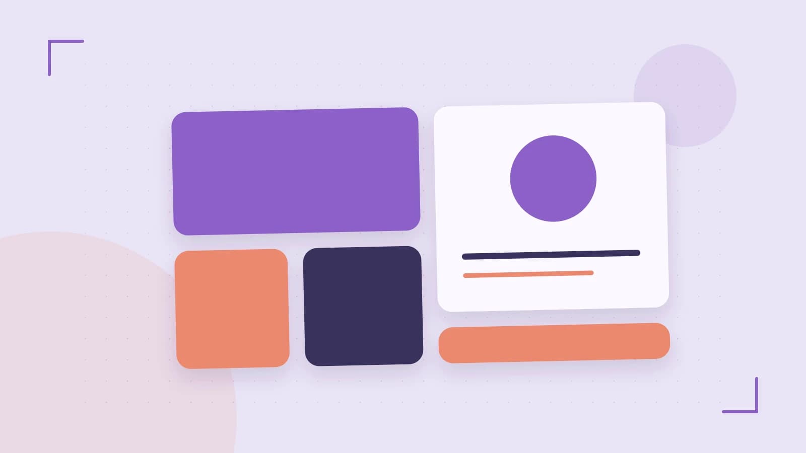 Editorial illustration of responsive browser layouts, overlapping design components and a color system