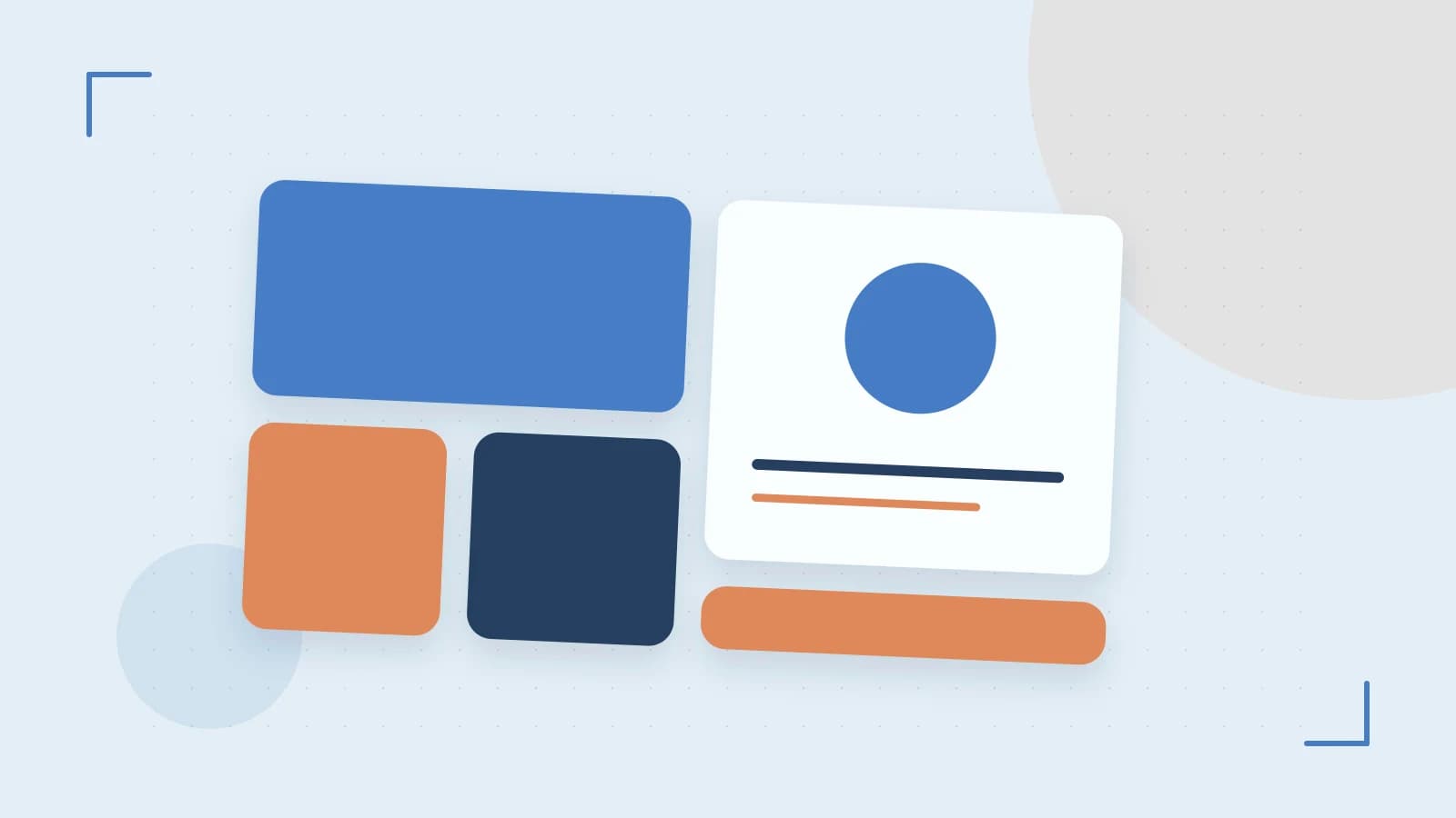 Editorial illustration of responsive browser layouts, overlapping design components and a color system
