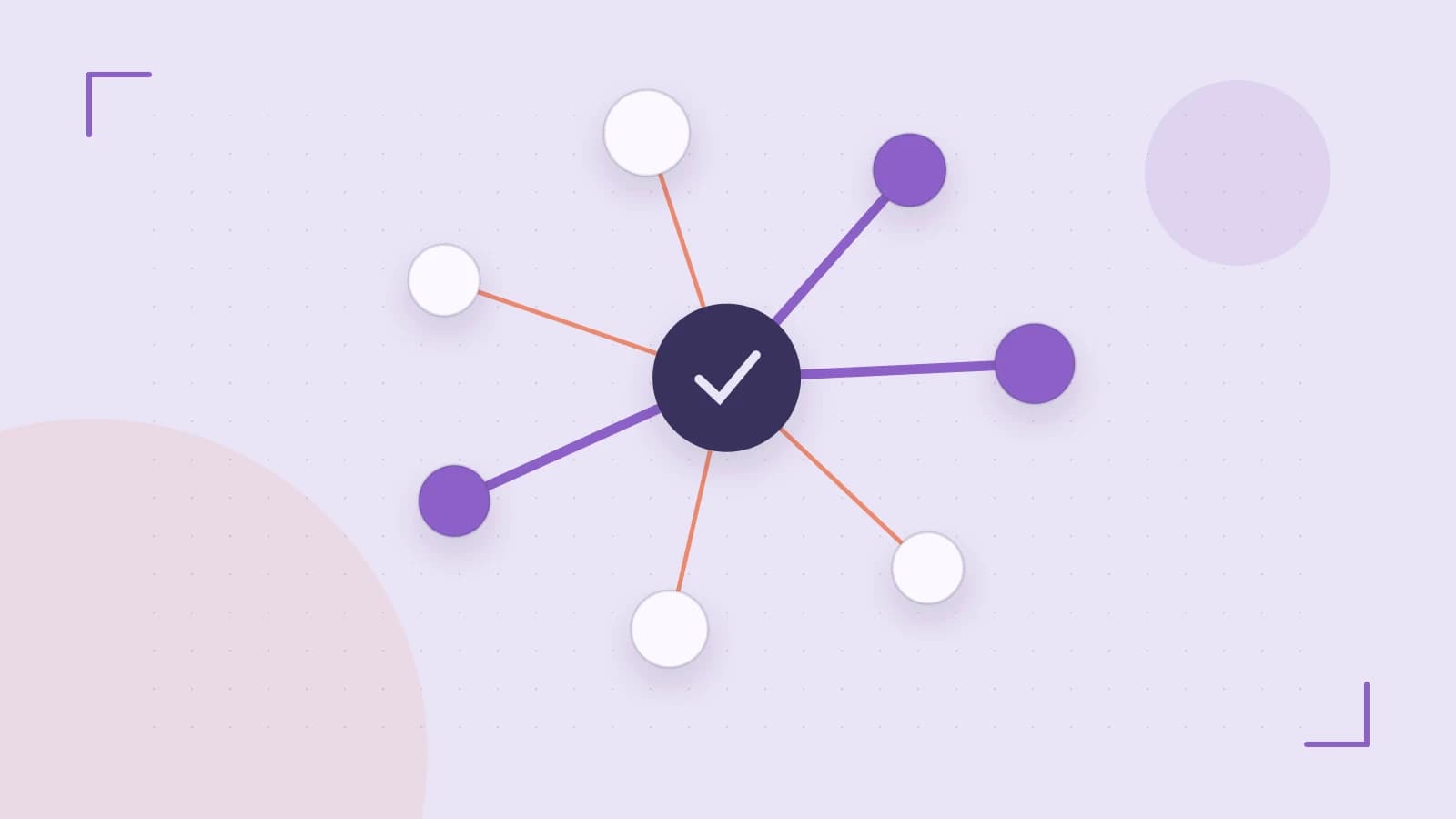 Editorial illustration of an algorithmic node graph with branching paths and a highlighted result