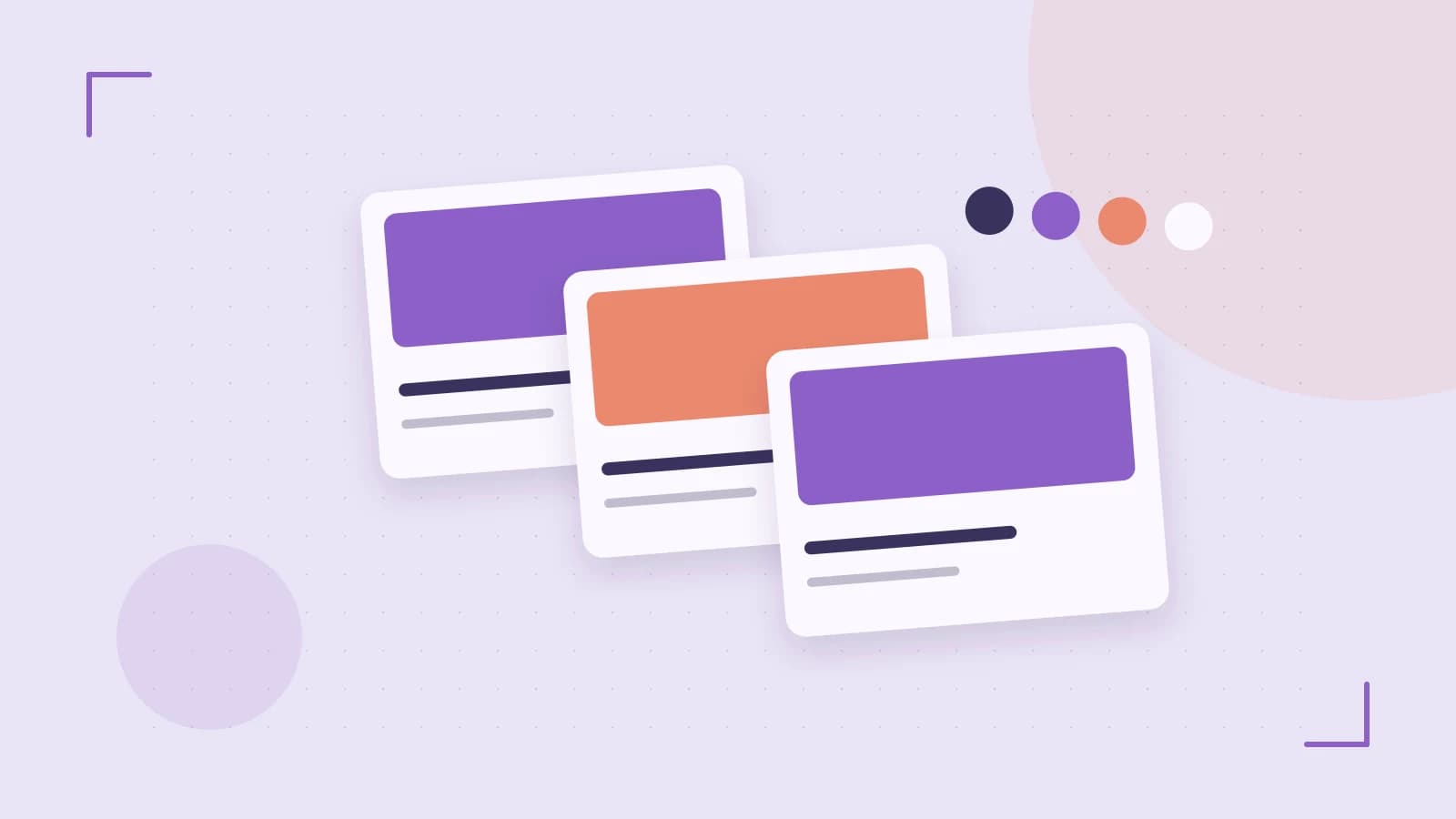 Editorial illustration of responsive browser layouts, overlapping design components and a color system