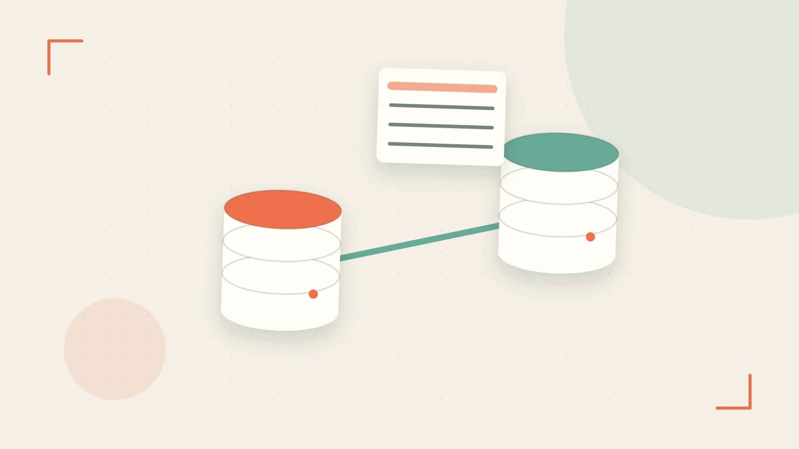 Editorial illustration of structured records, database cylinders and relationships between tables