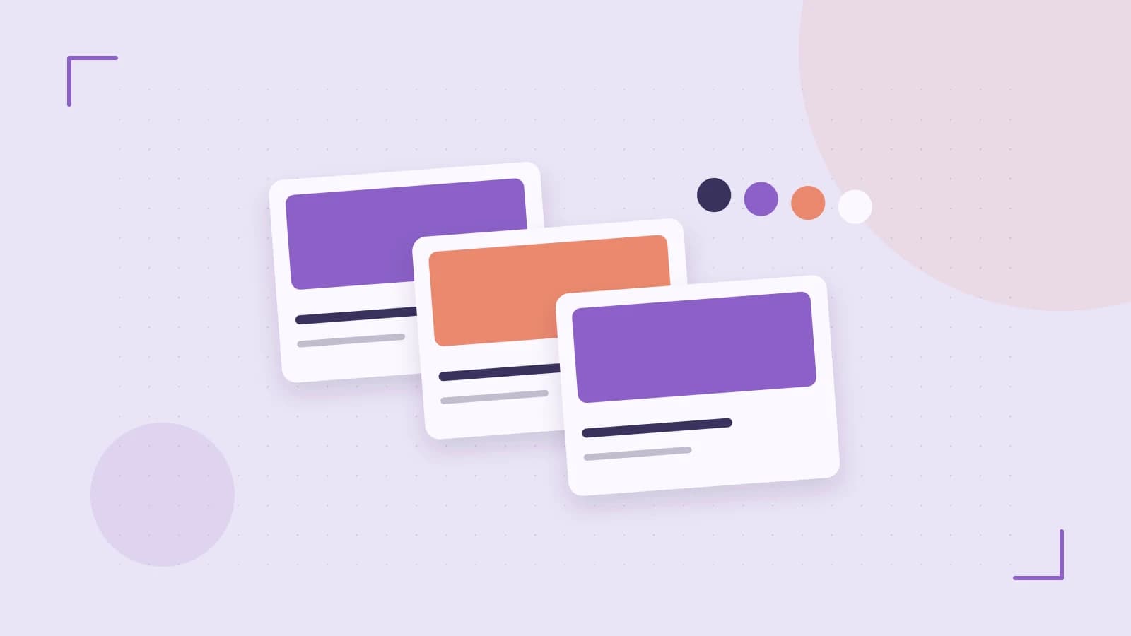 Editorial illustration of responsive browser layouts, overlapping design components and a color system