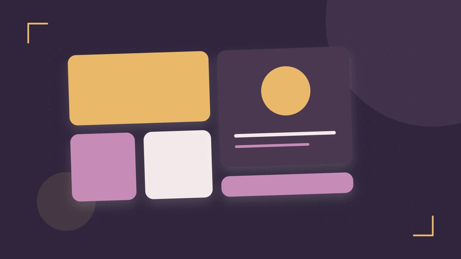 Editorial illustration of responsive browser layouts, overlapping design components and a color system