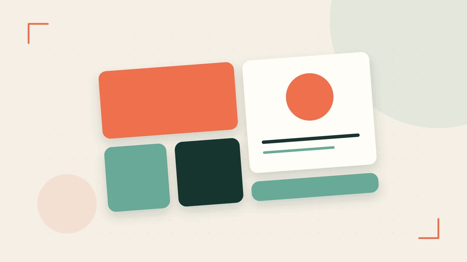 Editorial illustration of responsive browser layouts, overlapping design components and a color system