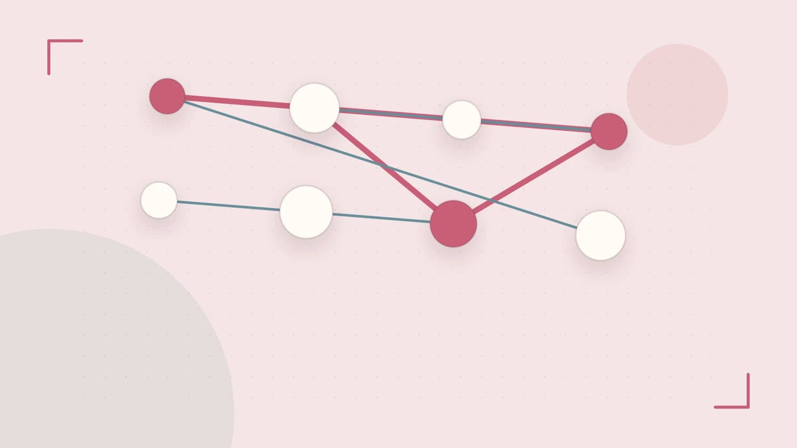 Editorial illustration of an algorithmic node graph with branching paths and a highlighted result