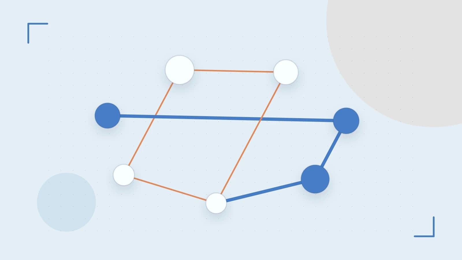 Editorial illustration of an algorithmic node graph with branching paths and a highlighted result