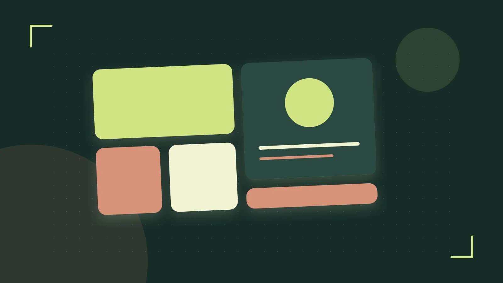 Editorial illustration of responsive browser layouts, overlapping design components and a color system