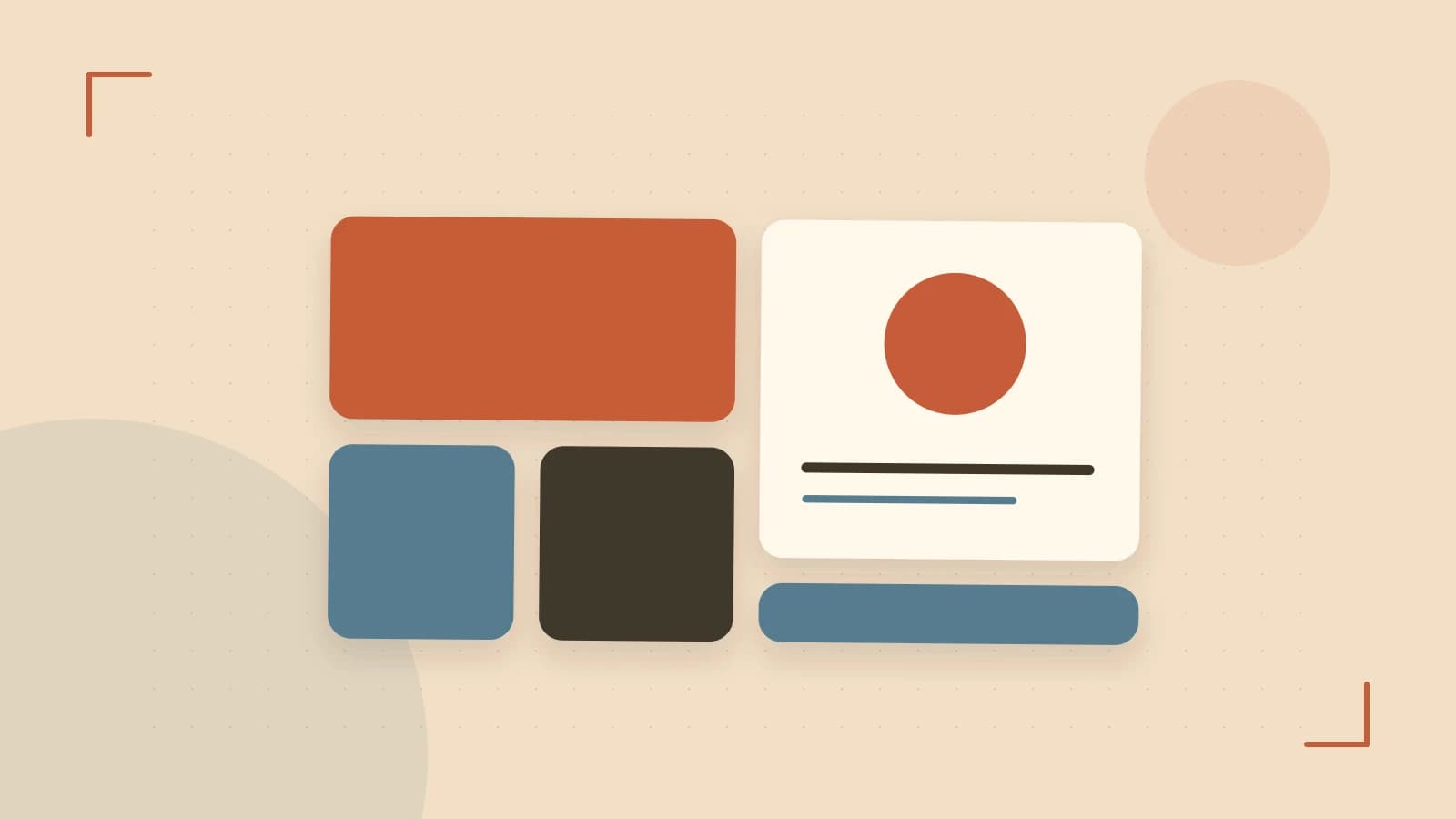 Editorial illustration of responsive browser layouts, overlapping design components and a color system