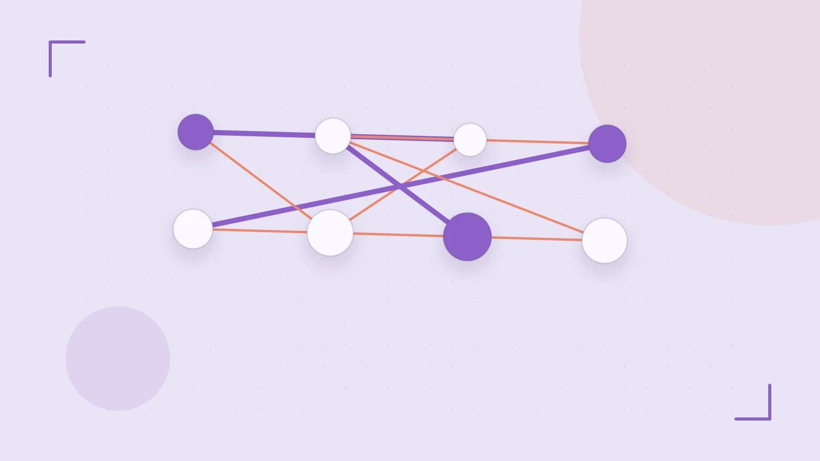 Editorial illustration of an algorithmic node graph with branching paths and a highlighted result