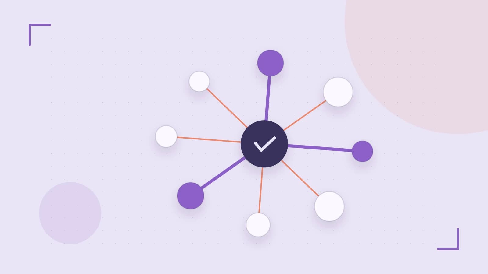 Editorial illustration of an algorithmic node graph with branching paths and a highlighted result