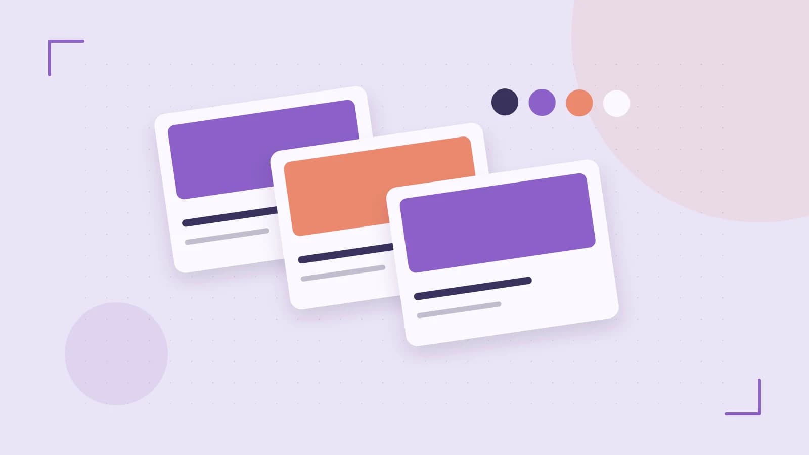 Editorial illustration of responsive browser layouts, overlapping design components and a color system