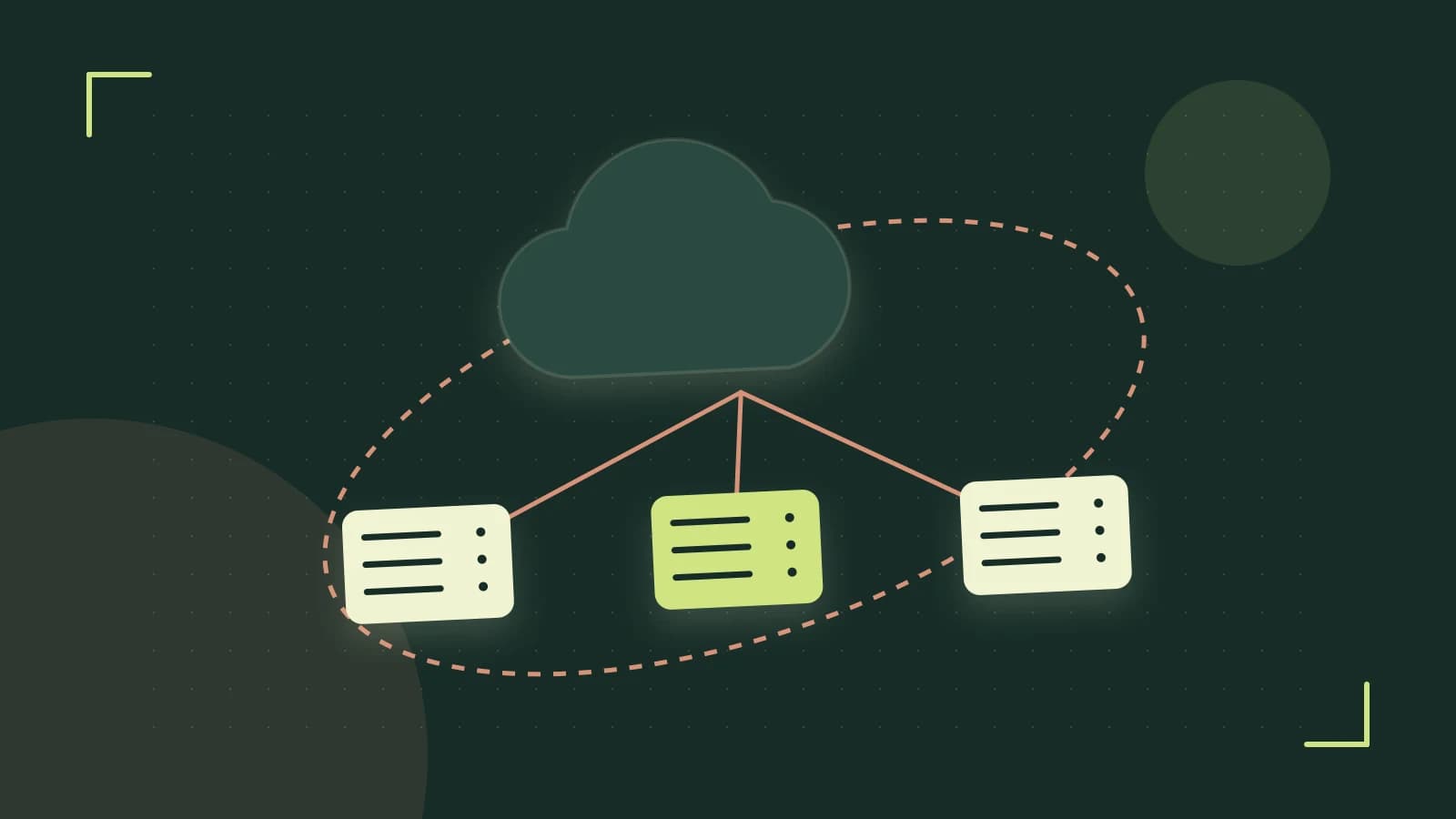Editorial illustration of cloud infrastructure, connected server racks and an orbital service map