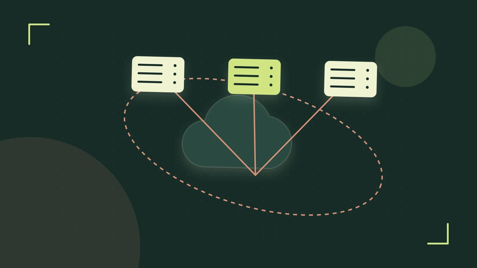 Editorial illustration of cloud infrastructure, connected server racks and an orbital service map