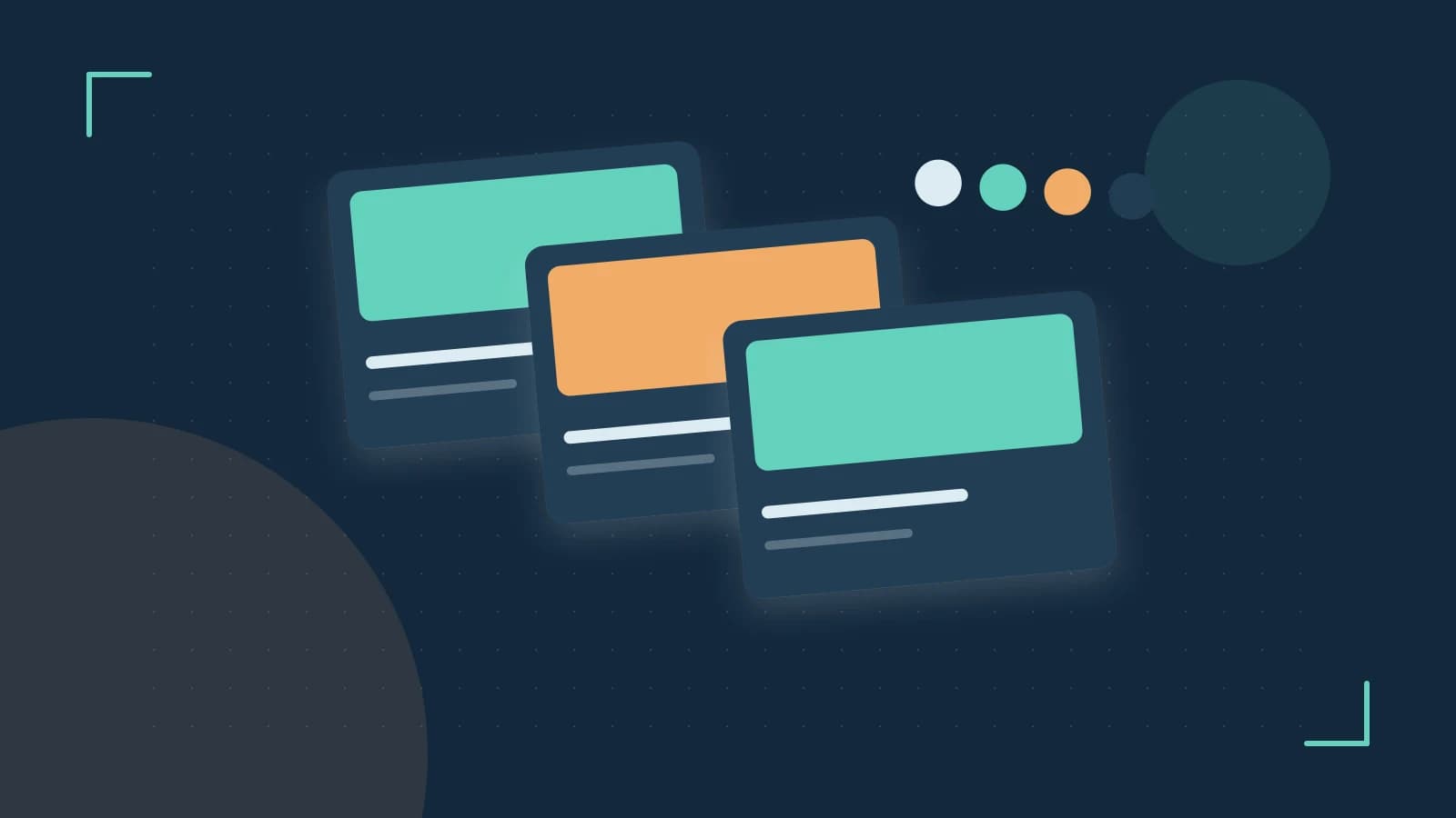 Editorial illustration of responsive browser layouts, overlapping design components and a color system