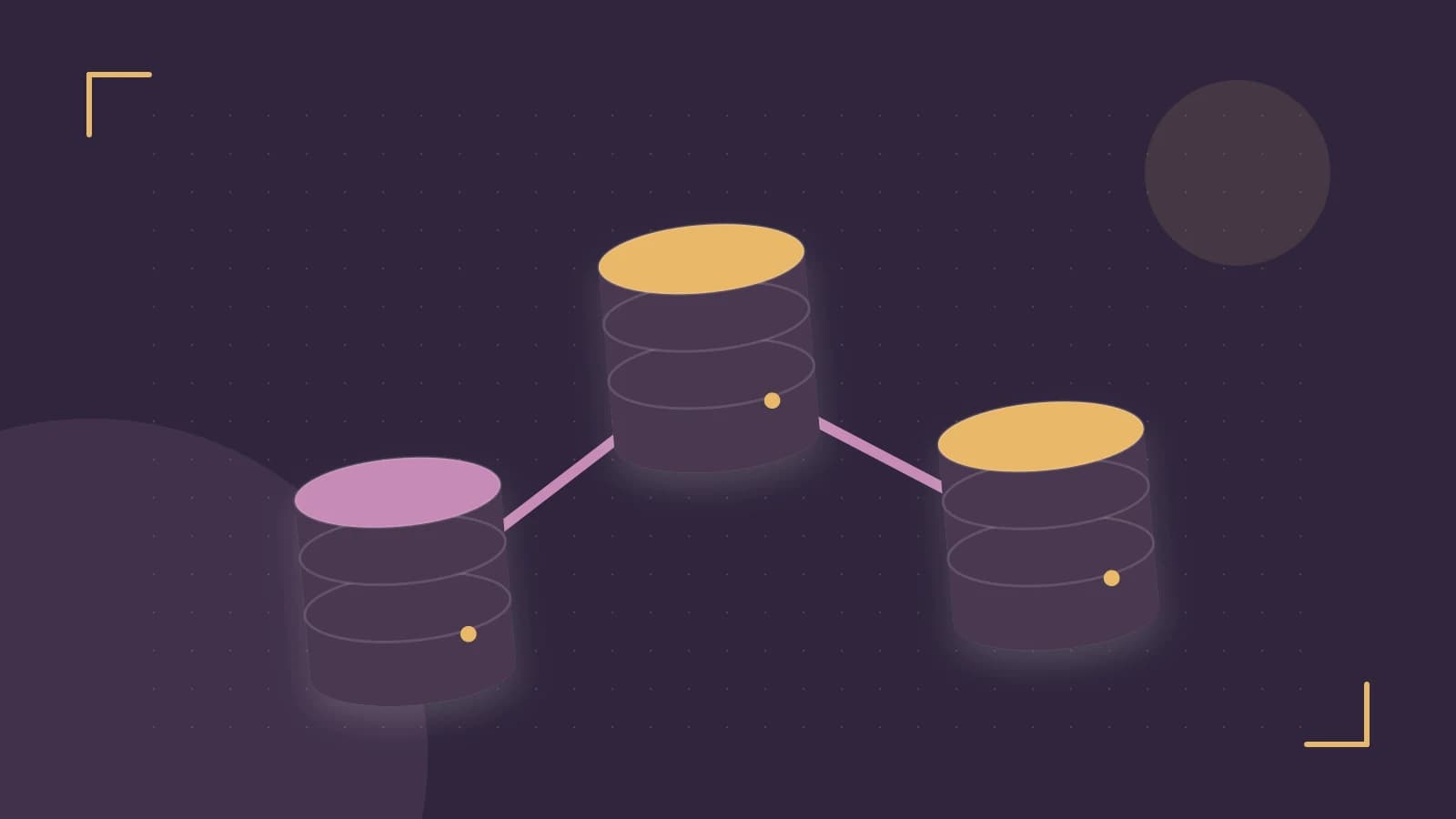 Editorial illustration of structured records, database cylinders and relationships between tables