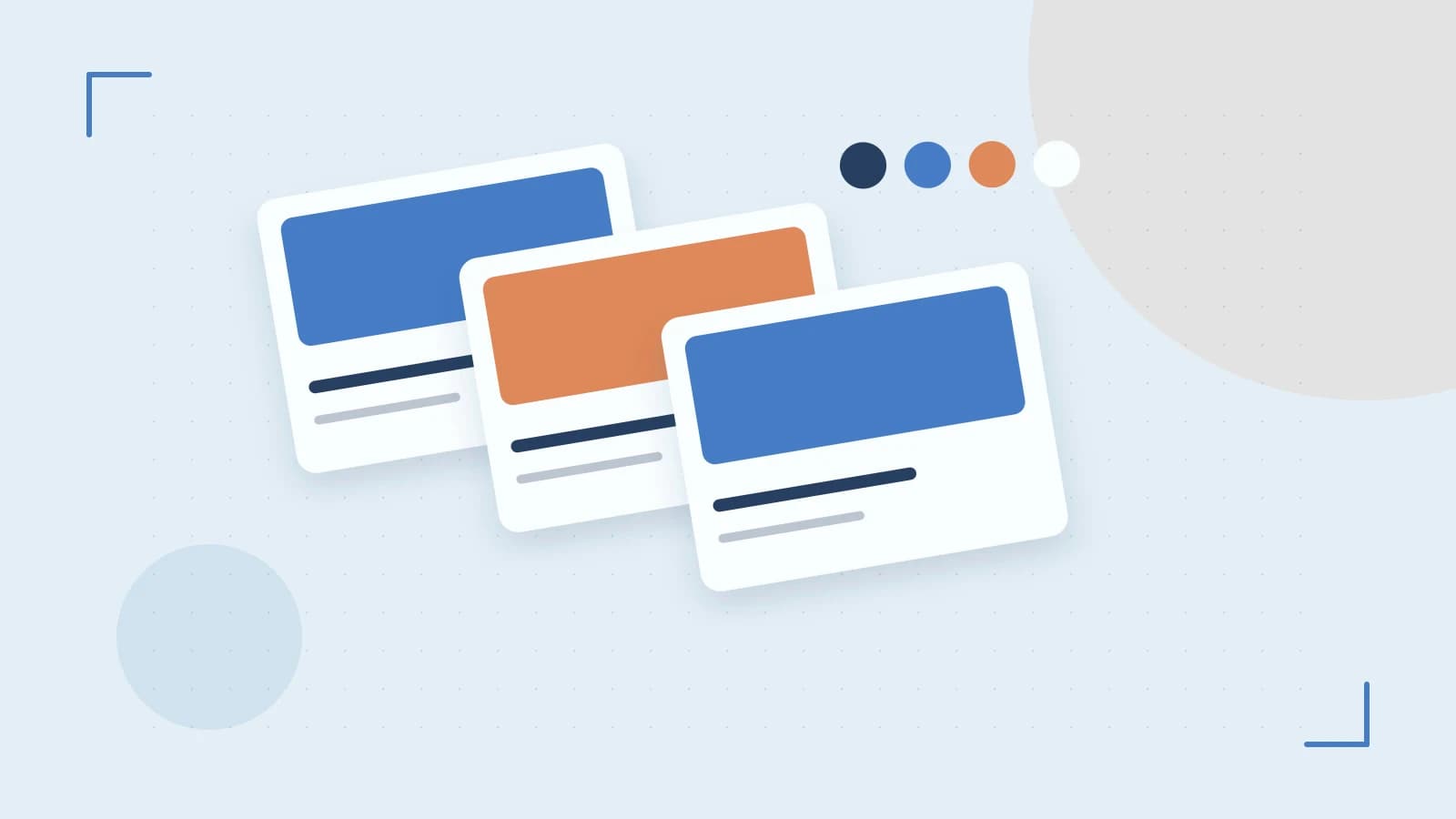 Editorial illustration of responsive browser layouts, overlapping design components and a color system