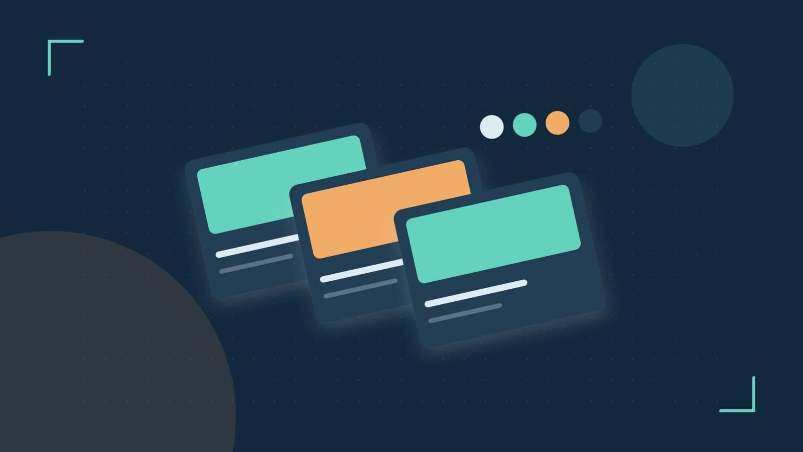 Editorial illustration of responsive browser layouts, overlapping design components and a color system