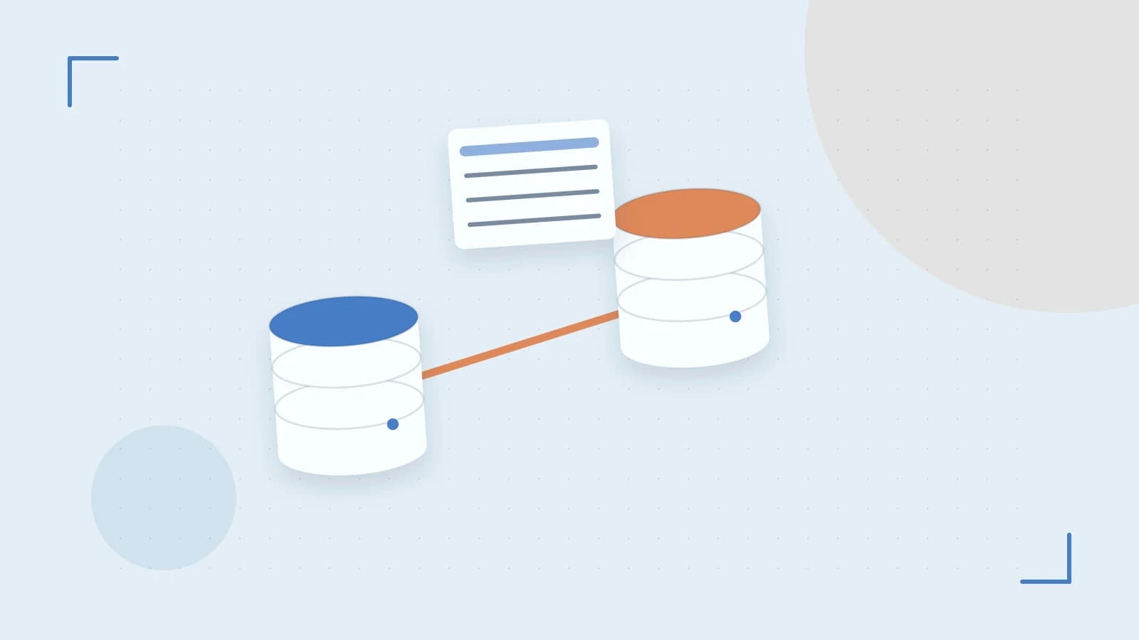 Editorial illustration of structured records, database cylinders and relationships between tables