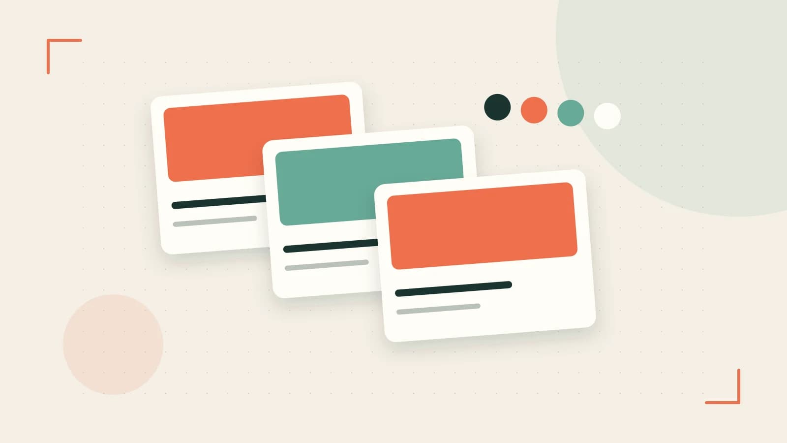Editorial illustration of responsive browser layouts, overlapping design components and a color system