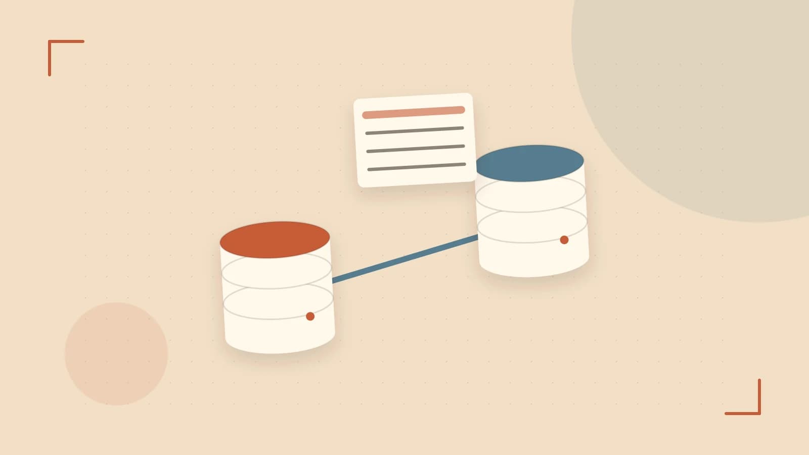 Editorial illustration of structured records, database cylinders and relationships between tables