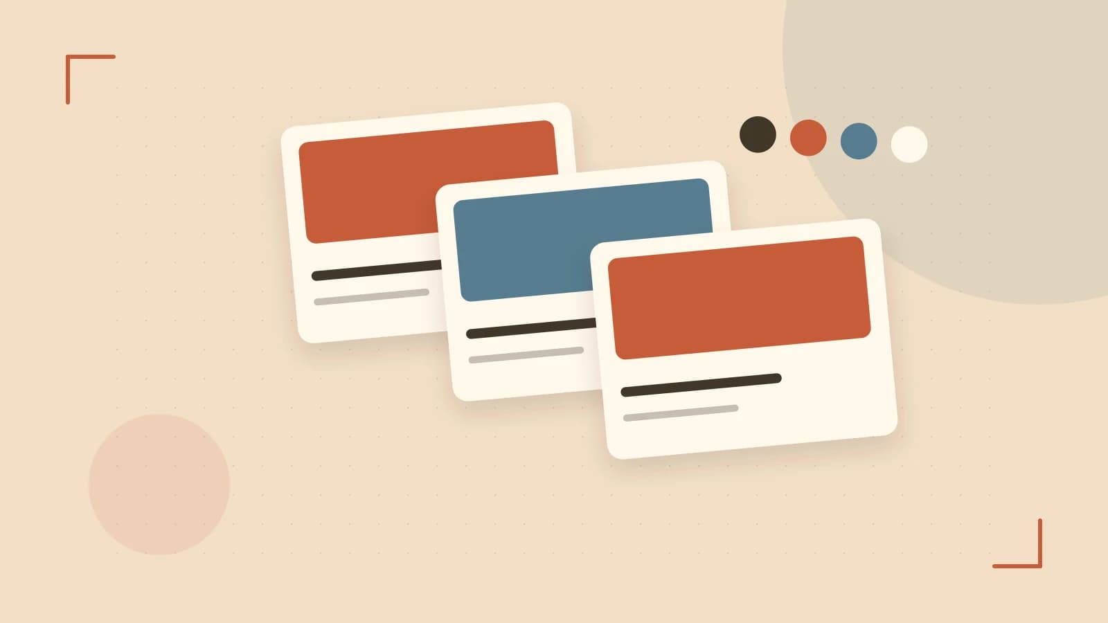 Editorial illustration of responsive browser layouts, overlapping design components and a color system