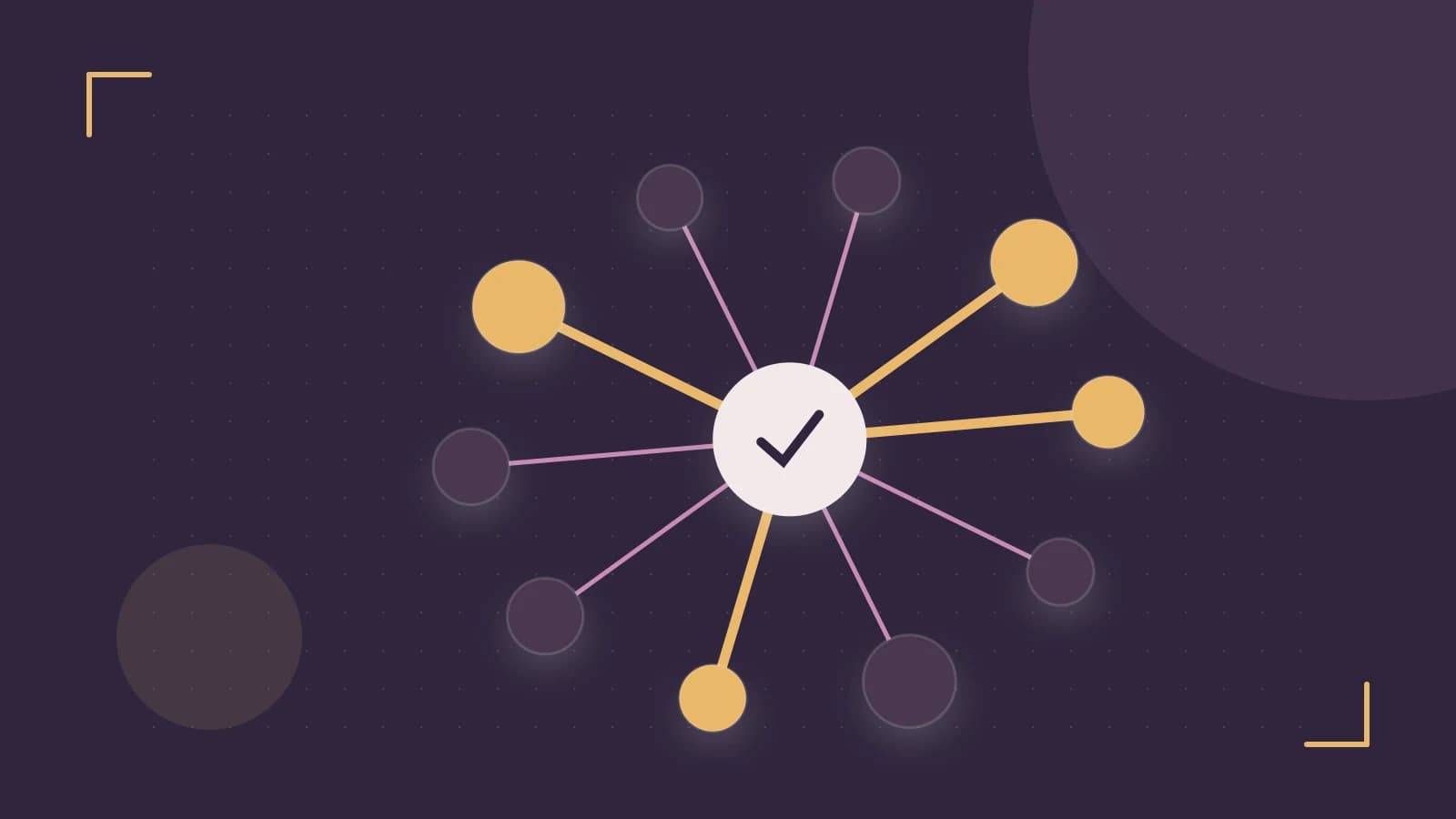 Editorial illustration of an algorithmic node graph with branching paths and a highlighted result