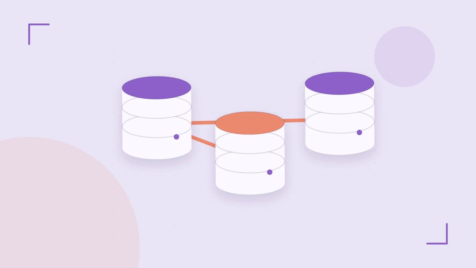 Editorial illustration of structured records, database cylinders and relationships between tables