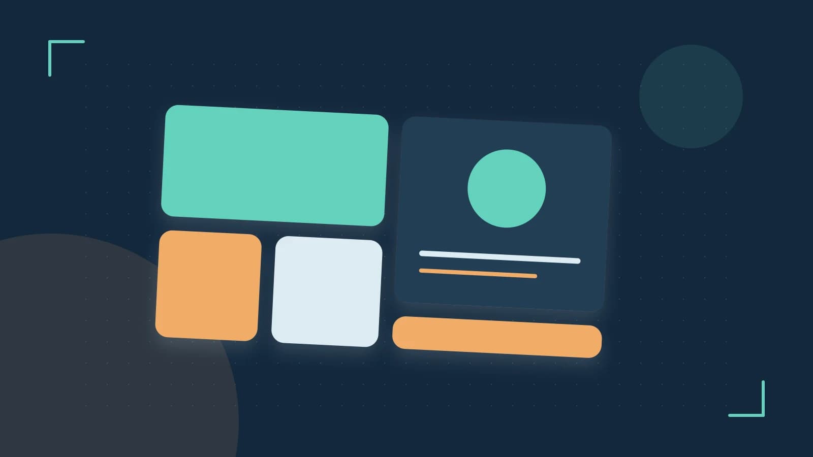 Editorial illustration of responsive browser layouts, overlapping design components and a color system