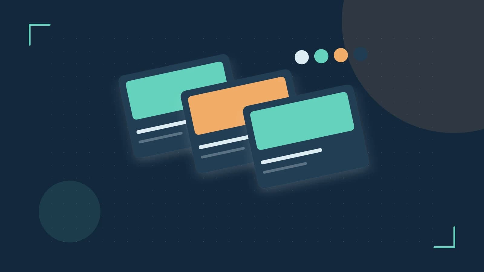 Editorial illustration of responsive browser layouts, overlapping design components and a color system